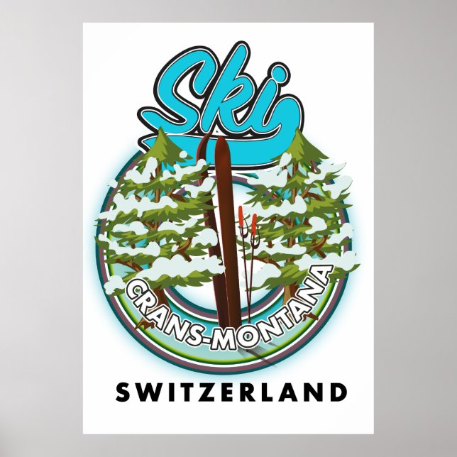 Poster Crans-Montana Suíça esqui (Frente)