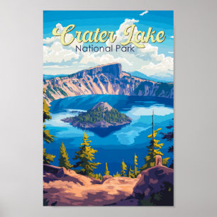 Poster Crater Lake National Park Ilustração Viagem Art