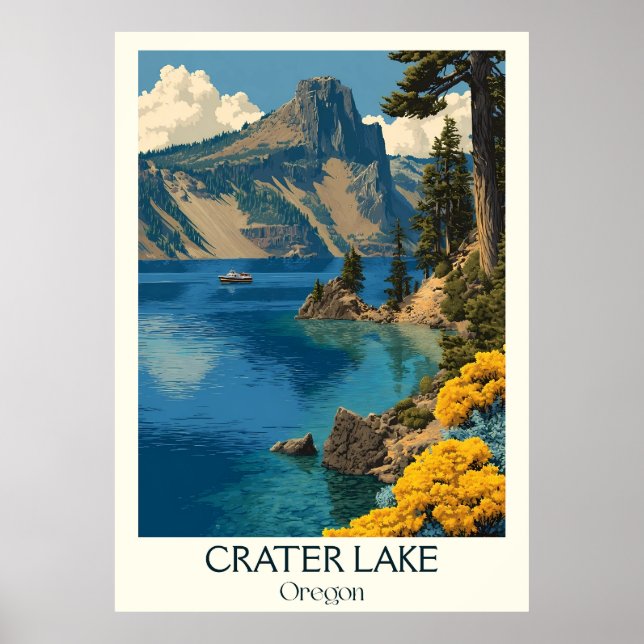 Poster Crater Lake Oregon Vintage - Arte Nacional (Frente)