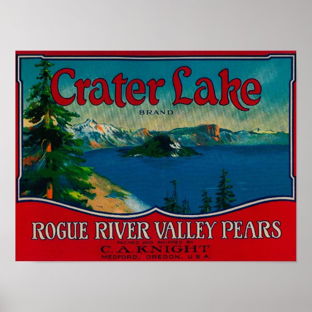 Poster Crater Lake Pear Crate LabelMedford, OR (Frente)