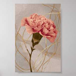 Poster Cravata Floral Rosa Bege Dourado