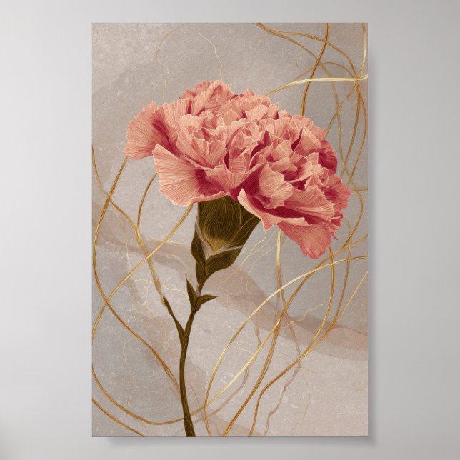 Poster Cravata Floral Rosa Bege Dourado (Frente)