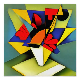 Pôster Cravos Vermelhos Numa Arte Geométrica Abstrato