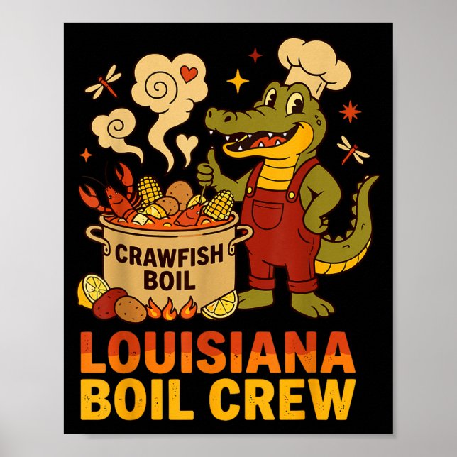 Poster Crawfish Cajun Louisiana Boil Alligator Bayou Retr (Frente)