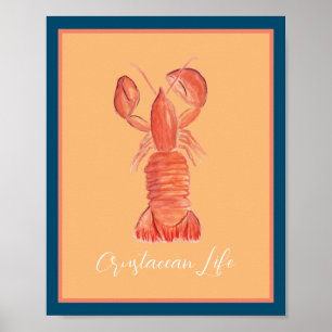 Poster Crawfish Crustacean Aquarela