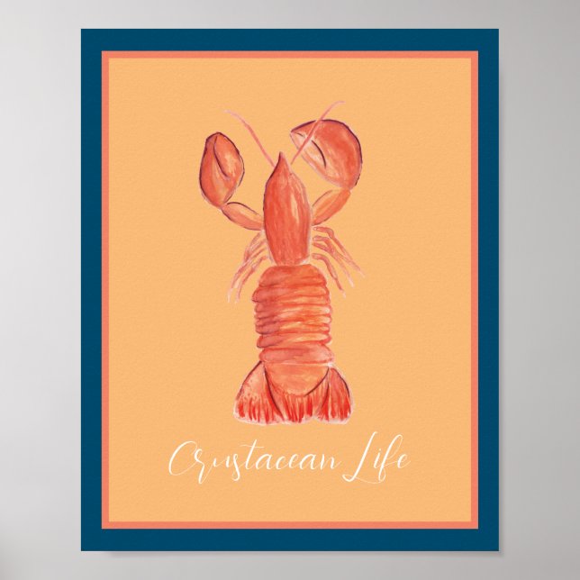 Poster Crawfish Crustacean Aquarela (Frente)