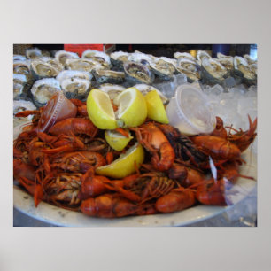 Pôster Crawfish Oysters Lemon on ice Louisiana Cuisine