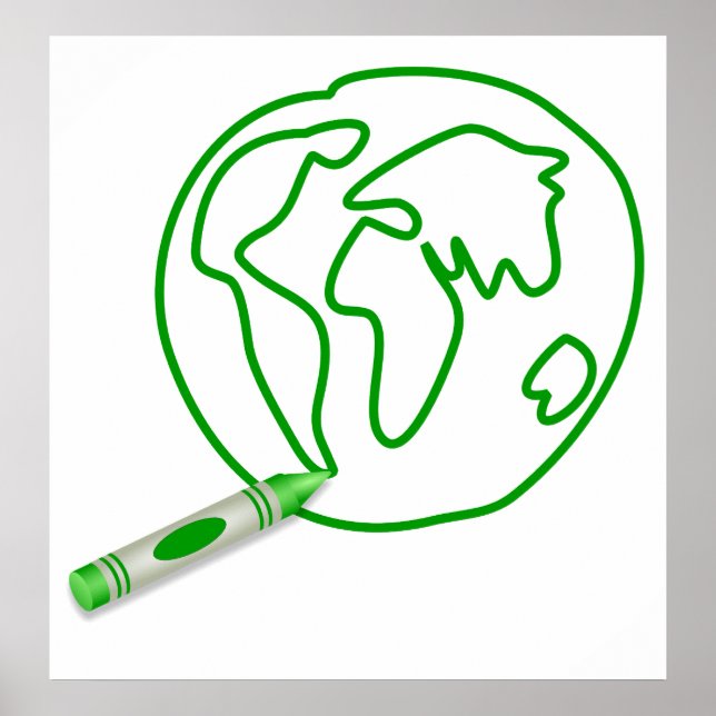 Pôster Crayon Green Globe (Frente)