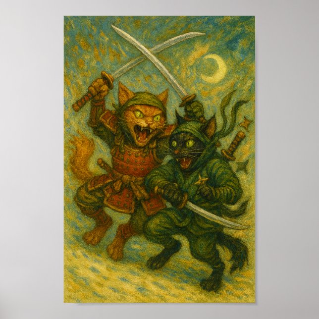 Poster Crazy fighting ninja cats (Frente)