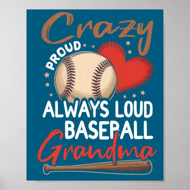 Poster Crazy Proud Always Loud Baseball Illustration (Frente)