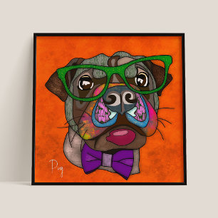 Poster Crazy Pug dog face-hand-painted