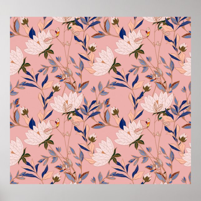 Poster Cream Beige Lily: Fundo sem costura rosa (Frente)