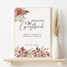 Cream Boho Floral Foto Guestbook