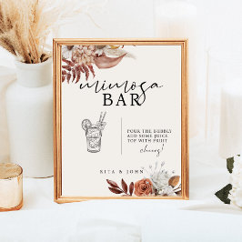 Poster Cream Boho Floral Mimosa Bar Sinal de Casamento