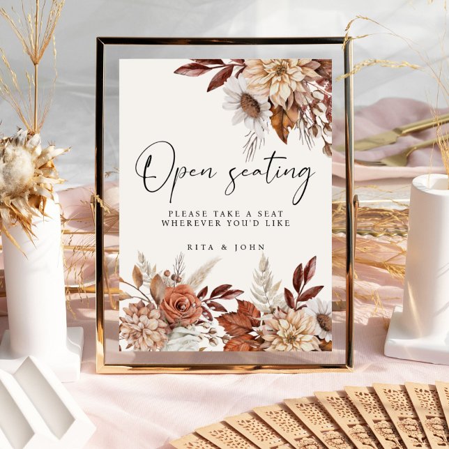 Poster Cream Boho Floral - Sinal de Casamento Aberto (Criador carregado)