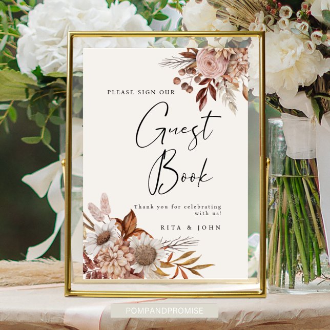 Poster Cream Boho Weding Por Favor Assinar Nosso Guestboo (Criador carregado)