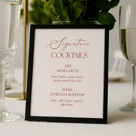 Poster Cream & Burgundy Wedding Signature Cocktails