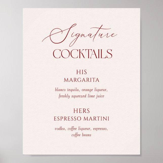 Poster Cream & Burgundy Wedding Signature Cocktails (Frente)