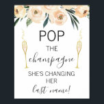 Poster Cream Floral Óculos - Sinal de Chá de panela<br><div class="desc">Cream Floral Glass Chá de panela Pop o Sinal de Champanhe Procurando por um moderno,  simples mas elegante chá de panela? Este design apresenta um arranjo floral de pincel pálido no topo e dois copos de champanhe em ambos os lados do título.</div>