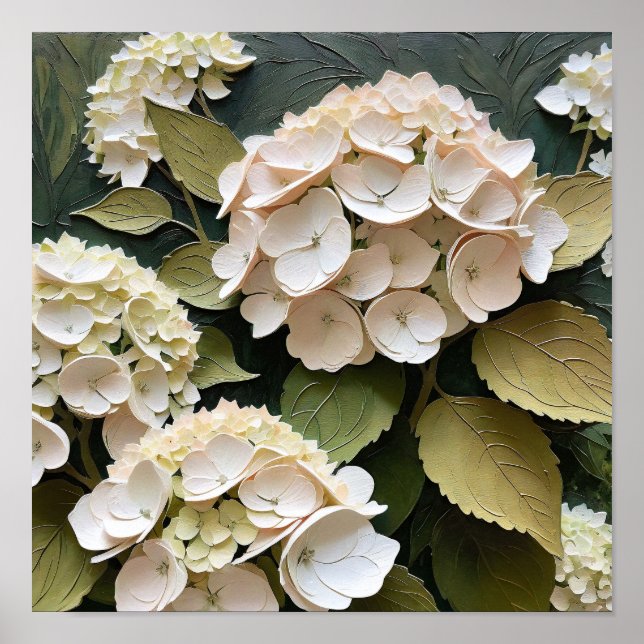 Poster Cream Hydrangeas with Textured Leaves  (Frente)