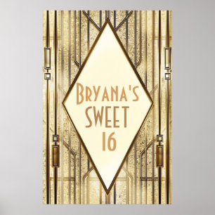 Poster Cream Ivory, Dourado 20, Art Deco Gatsby Glam Bann