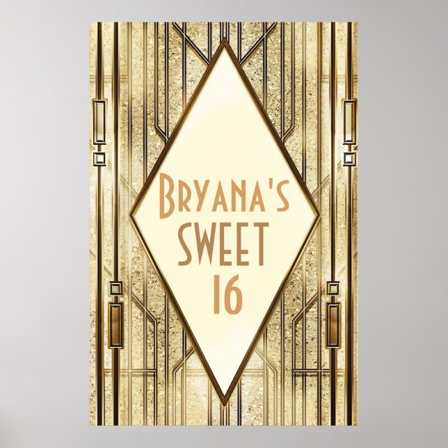 Poster Cream Ivory, Dourado 20, Art Deco Gatsby Glam Bann (Frente)
