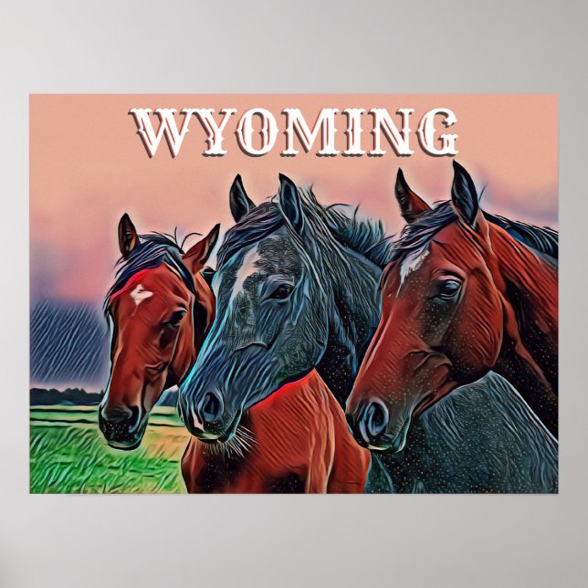 Poster Creative Willife Three Horses Wyoming Viagem (Frente)