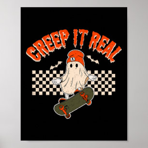 Poster Creep It Real Skateboard Ghost Ts Retro Halloween