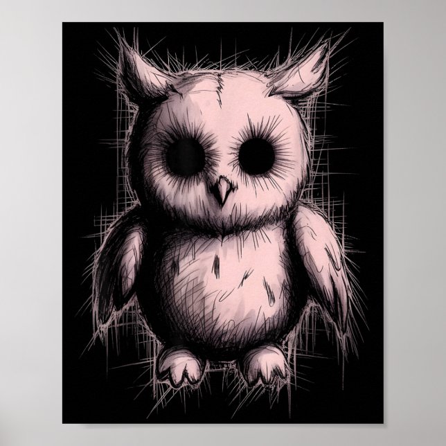 Poster Creepy Cute Goth Owl Horror Sketch Alt Nge Evil  (Frente)