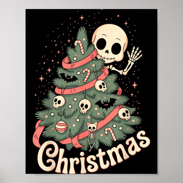 Poster Creepy Cute Kawaii Skeleton Christmas Tree Skull B (Frente)