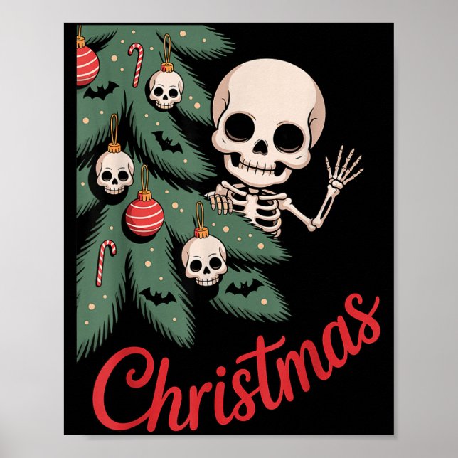 Poster Creepy Cute Kawaii Skeleton Christmas Tree Skull B (Frente)