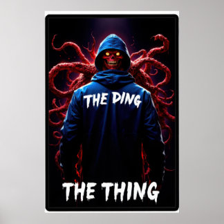 Poster Creepy figure in a hoodie with tentacles and glowi