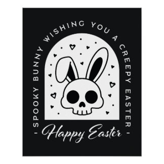 Pôster Creepy Happy Easter bunny skull gothic aesthetic