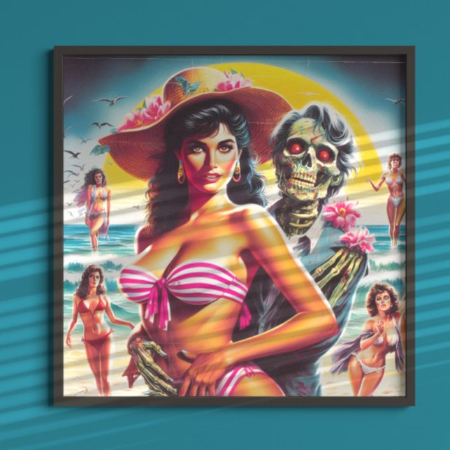 Poster Creepy Zombie Beach Pin-up (Criador carregado)