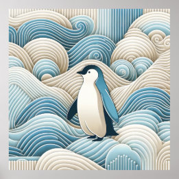 Poster Creme Azul Legal Pinguim Pinguim Inverno Onda De N