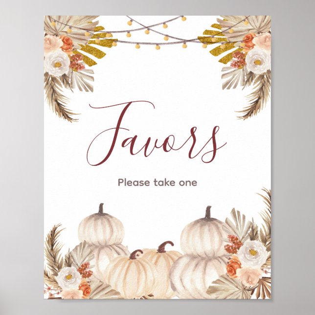 Poster Creme Branco Pumpkin Floral Watercolor Sinal (Frente)