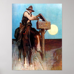 Poster Creme de Wheat Cowboy Postman N C Wyeth Circa 1908
