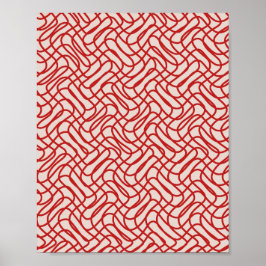 Poster Creme E Padrão De Linha De Abstrato Vermelho