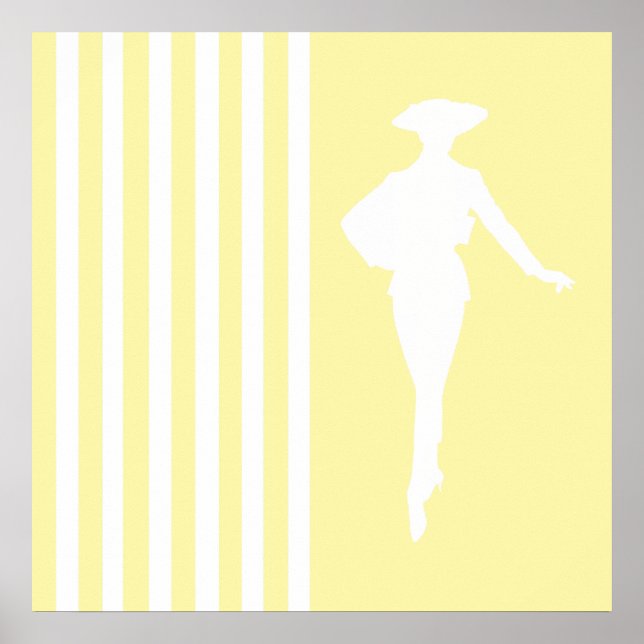 Poster Creme Modern Stripes com Silhouette de Moda (Frente)