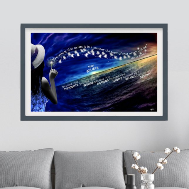 Pôster Crença - As sementes que você dorme e seus objetiv (Belief Poster with two famous inspiring quotes.)