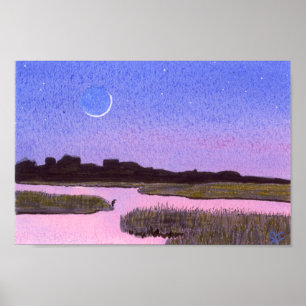 Pôster Crescent Moon Marsh & Heron