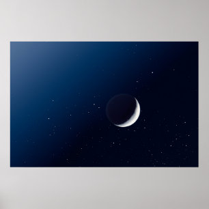 Poster Crescente Lua e Estrelas do Céu Indigo do Lado Neg