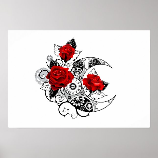 Poster Crescente Mecânico com Rosas vermelhas (Frente)