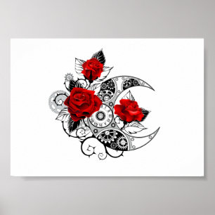 Poster Crescente Mecânico com Rosas vermelhas