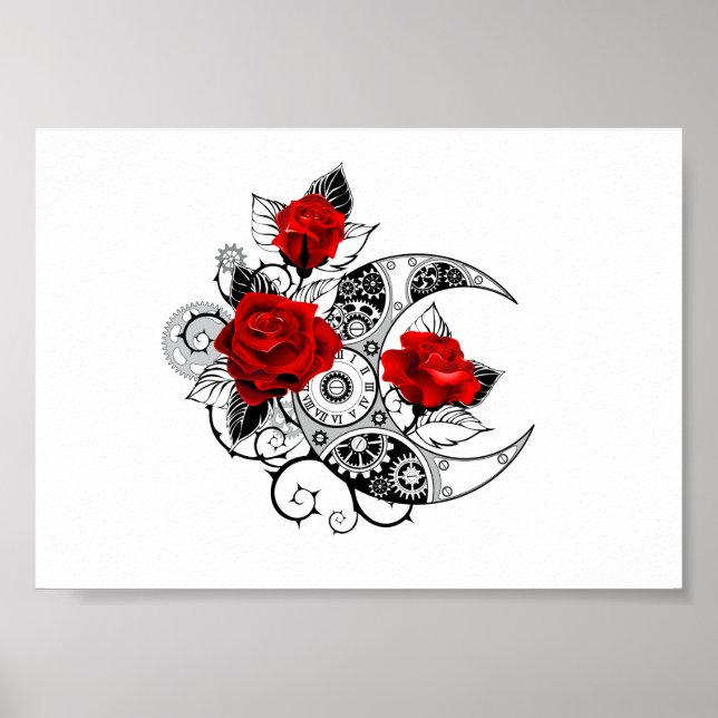 Poster Crescente Mecânico com Rosas vermelhas (Frente)