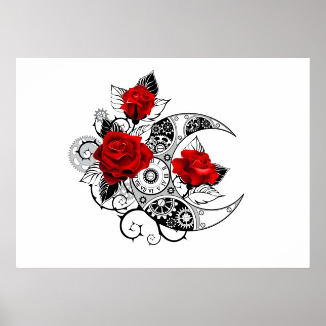 Poster Crescente Mecânico com Rosas Vermelhas (Frente)