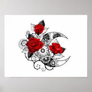 Poster Crescente Mecânico com Rosas Vermelhas