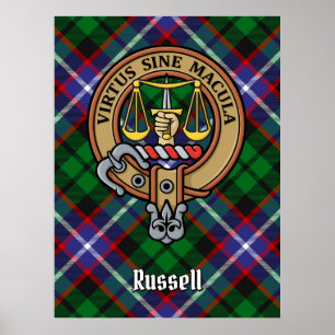 Poster Crest do Clã Russell sobre Tartan