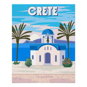Pôster Creta Poster Viagem, igreja branca grega