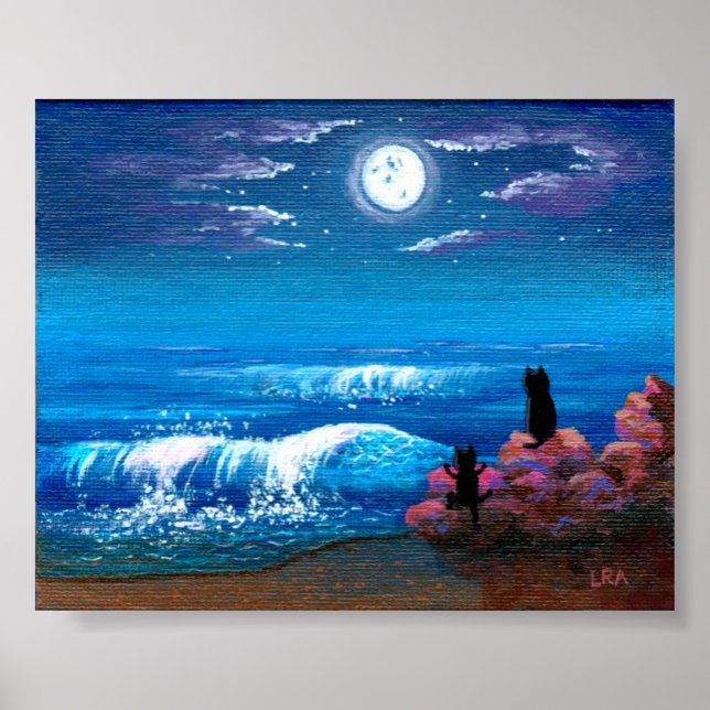 Pôster Criações de Arte Negra para Gatos no Oceano Lua (Frente)